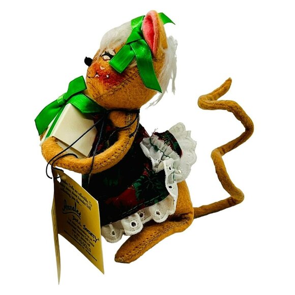 Annalee Christmas Mouse Gift 6 inch Vintage 1996 Green Bow Closed Eyes Mouth - Picture 10 of 14